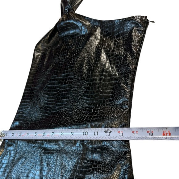 Simmi Maxi Bodycon Dress  Halter Neck, Leather Croc,  Solid Black, Size 2 - Picture 6 of 14